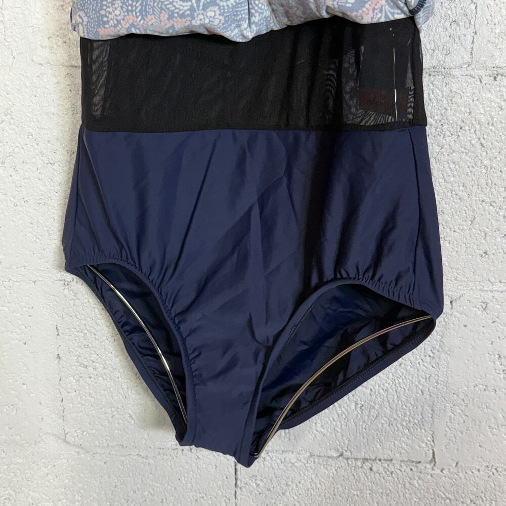 Swim Solutions Women's Printed Tiered One-Piece Swimsuit Navy Multi 8 MSRP $99 - Picture 4 of 13